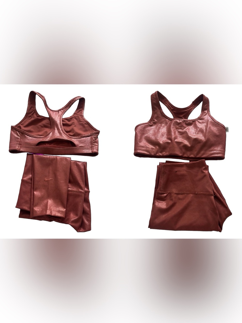 Nike One Icon Clash Shimmer Set - Sports Bra /Leggings - Rose Gold Metallic, Sm.